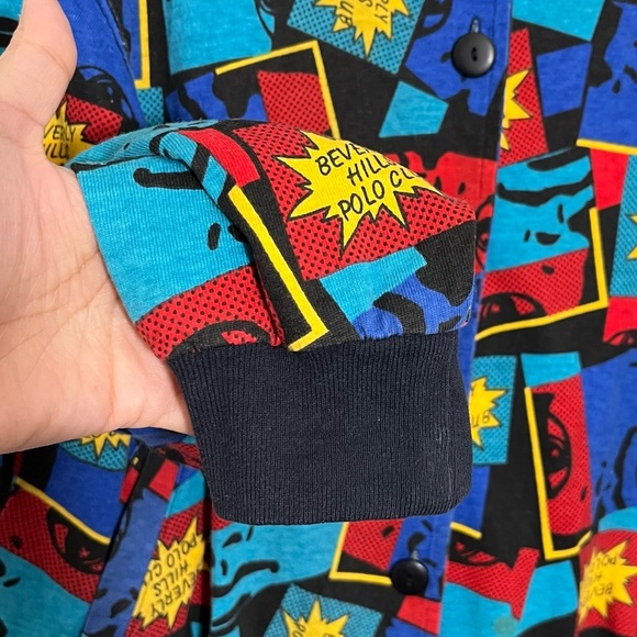 BEVERLY HILLS POLO CLUB Vintage Long Sleeve Button Down Geometric Sweater Large - Picture 3 of 9